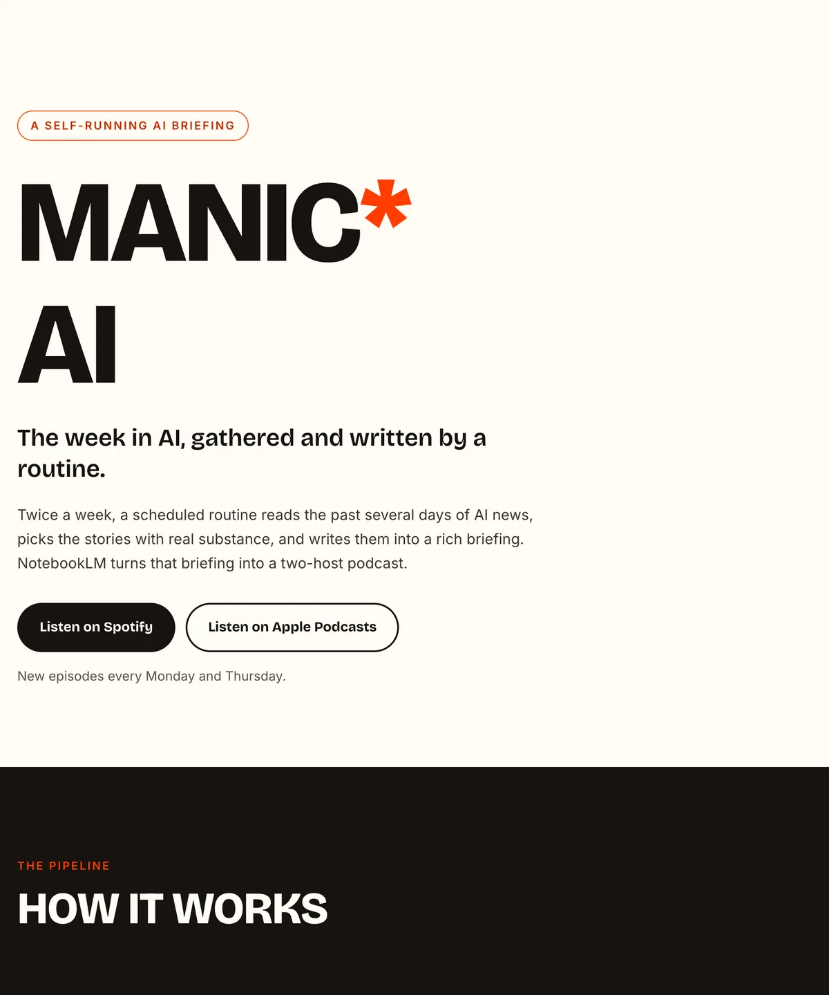 Screenshot of the Manic AI podcast site